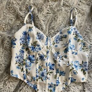 Blue and White Floral Cropped Cami